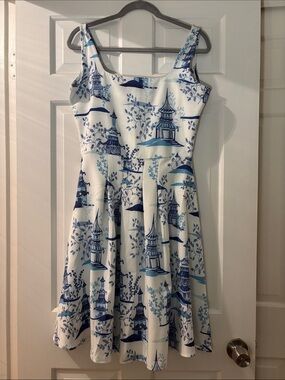 Averie Blue and White Pagoda Print Sundress